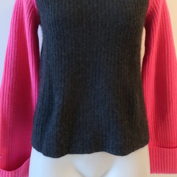 Womens Autumn Cashmere Gray Pink Black Colorblock Shaker Mock Neck Sweater S - Picture 7 of 11
